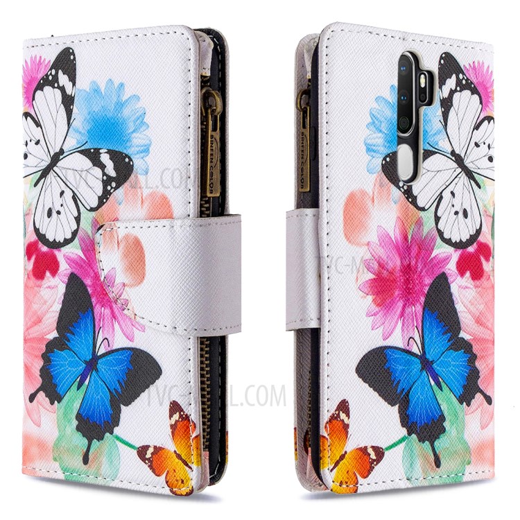 BF03 Printing Zipper Wallet Leather Cover for Oppo A5 (2020) - Vivid Butterfly-3