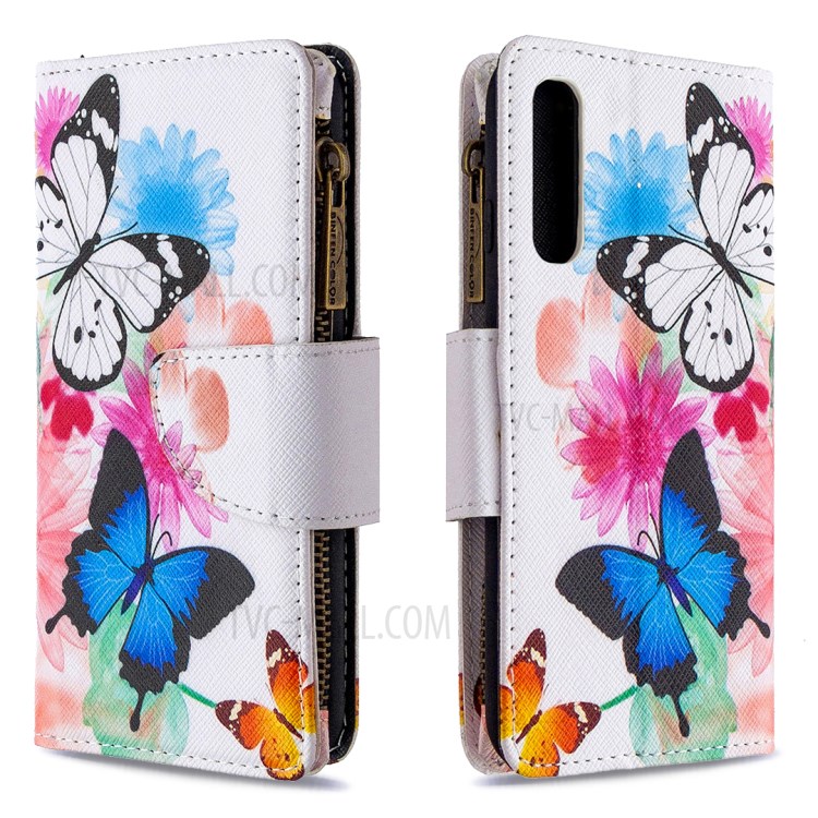 Printing Skin Zipper Pocket Leather Case for Oppo Reno3 Pro/Find X2 Neo - Vivid Butterflies-3