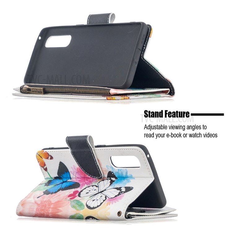 Printing Skin Zipper Pocket Leather Case for Oppo Reno3 Pro/Find X2 Neo - Vivid Butterflies-4