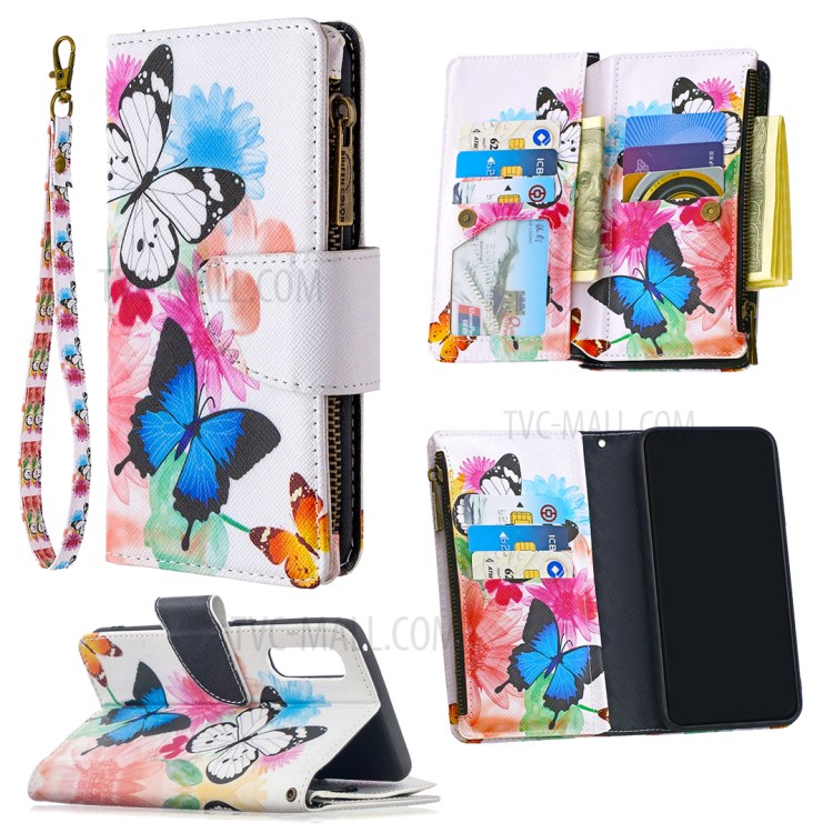Printing Skin Zipper Pocket Leather Case for Oppo Reno3 Pro/Find X2 Neo - Vivid Butterflies-6