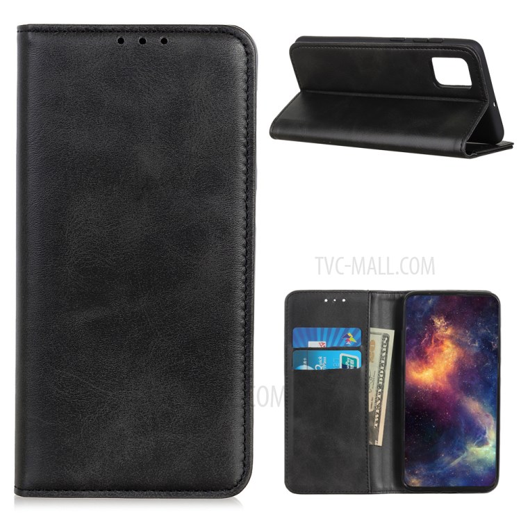 Auto-absorbed Split Leather with Wallet Shell for Oppo Reno4 Pro 4G - Black-1