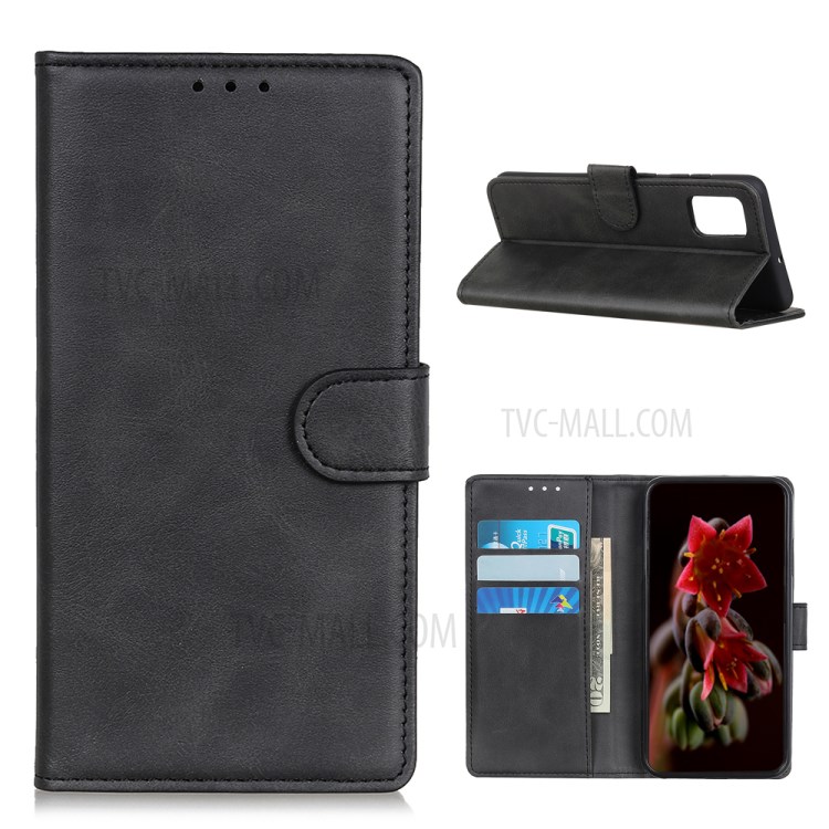 Matte Leather Flip Cover Stand Case for vivo Y20 - Black-1