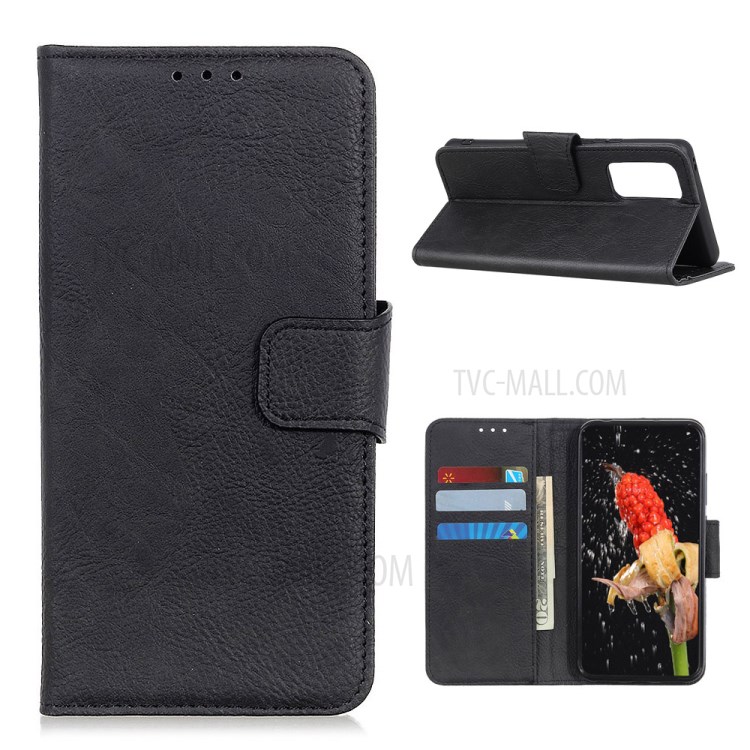 Litchi Texture PU Leather Wallet Cell Phone Flip Cover for Realme X7 - Black-1