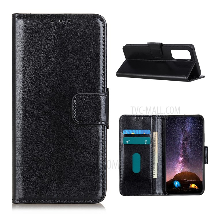 Crazy Horse Leather Shell Wallet Protector Case with Stand for Realme X7 - Black-1