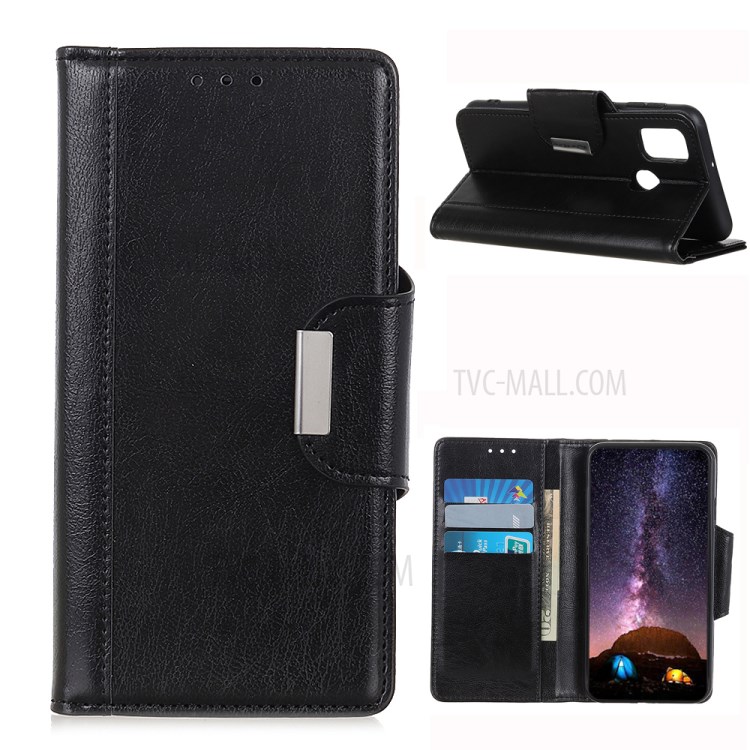 PU Leather Wallet Stand Phone Cover Case for Oppo A53 (2020) - Black-1