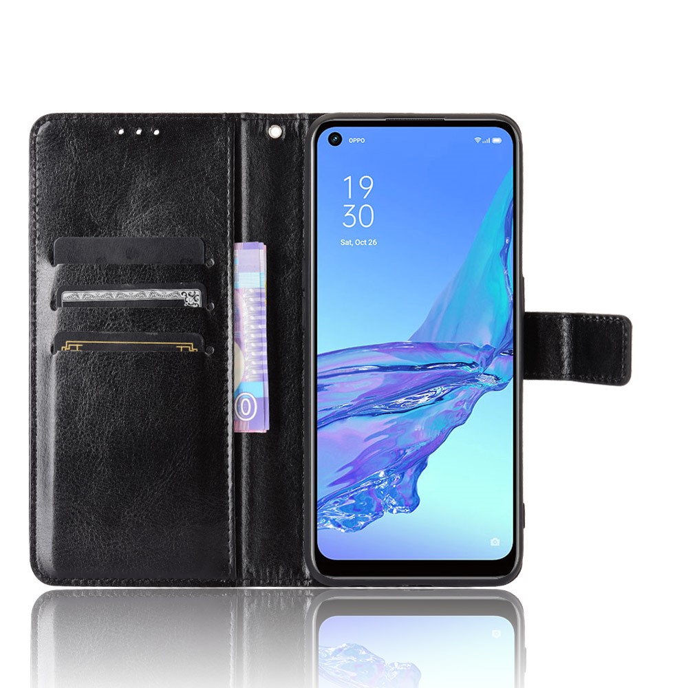 Crazy Horse Texture Protector Wallet Stand Leather Shell for Oppo A53(2020)/A32 (2020) - Black-5