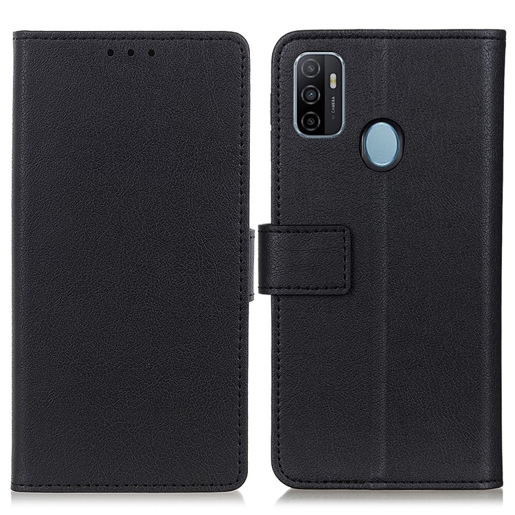 PU Leather Wallet Stand Phone Shell for Oppo A53(2020)- Black-1