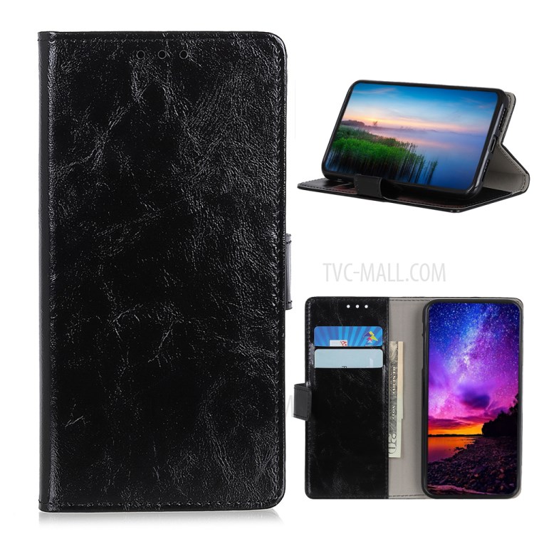 Crazy Horse Surface Leather Shell with Wallet for Oppo A53(2020) - Black-1