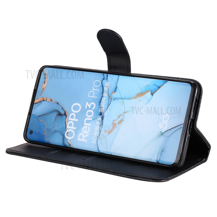 Zipper Pocket Leather Protector Wallet Case for OPPO Find X2 Neo/Reno3 Pro - Black-6