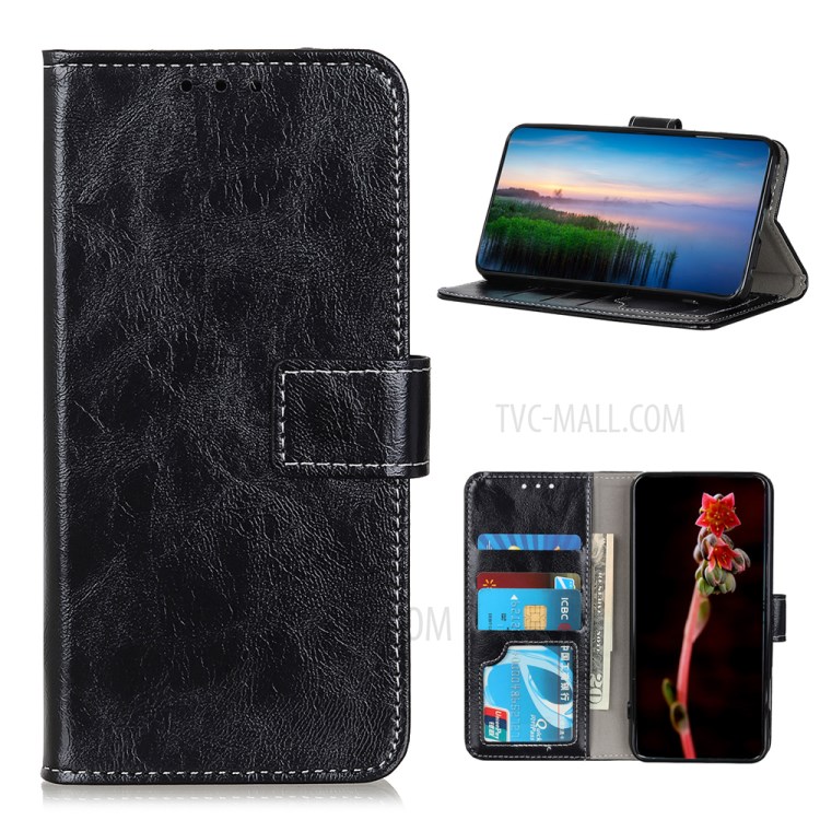 Crazy Horse Leather Wallet Stand Case for Realme X7 Pro - Black-1