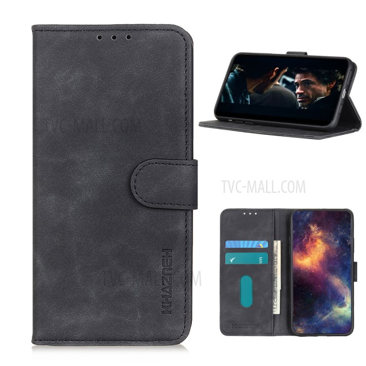 KHAZNEH Vintage Style Leather Wallet Stand Case for Realme X7 Pro - Black-1