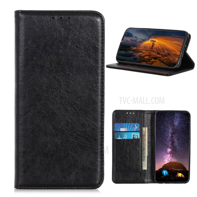 Auto-absorbed Crazy Horse Texture Leather Wallet Case for Realme X7 Pro - Black-1