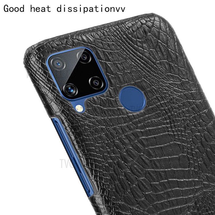 Crocodile Skin PU Leather Coated PC Case for Realme C15 - Black-5