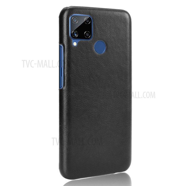 Litchi Skin Case PU Leather Coated PC Cool Design Shell for Realme C15 - Black-2