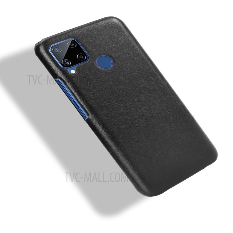 Litchi Skin Case PU Leather Coated PC Cool Design Shell for Realme C15 - Black-3