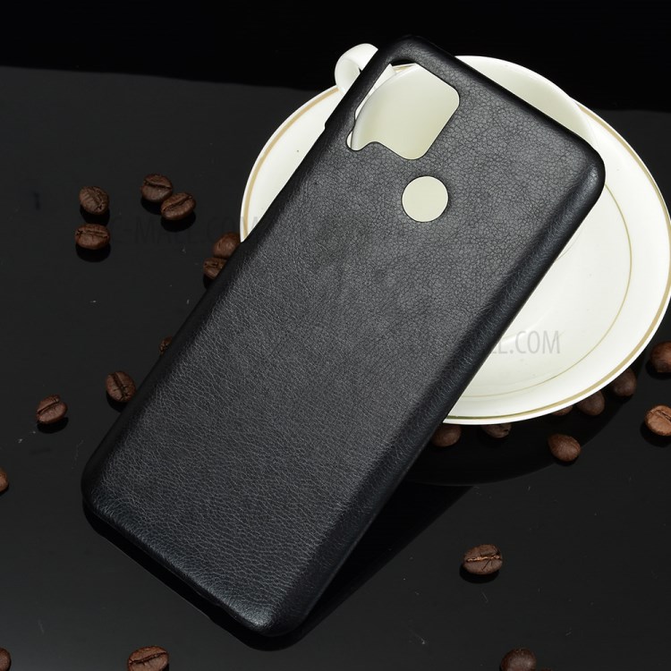 Litchi Skin Case PU Leather Coated PC Cool Design Shell for Realme C15 - Black-5