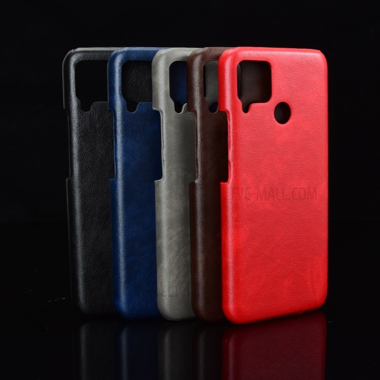 Litchi Skin Case PU Leather Coated PC Cool Design Shell for Realme C15 - Black-7