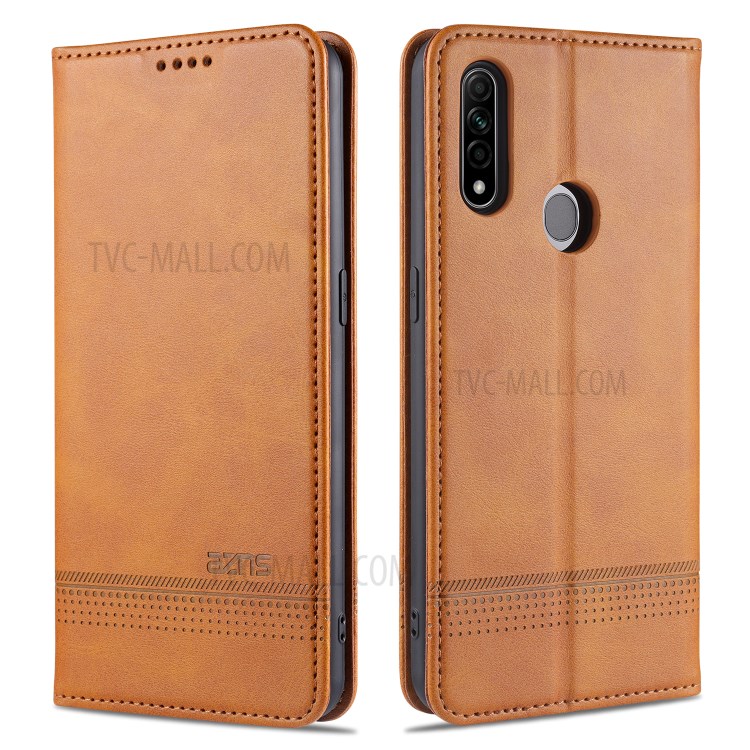 AZNS Magnetic Absorbed Leather Card Slots Mobile Phone Cover for Oppo A31 (2020)/A8 - Brown-1