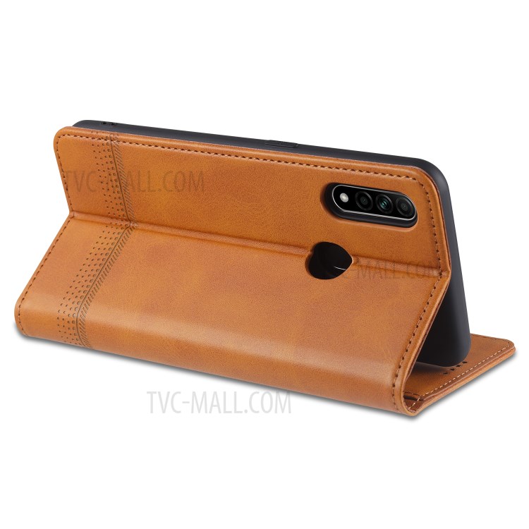 AZNS Magnetic Absorbed Leather Card Slots Mobile Phone Cover for Oppo A31 (2020)/A8 - Brown-7