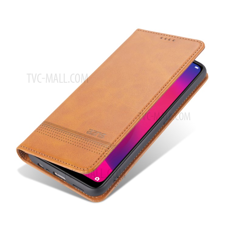 AZNS Magnetic Absorbed Leather Wallet Cover Case with Stand for OPPO A9 (2020)/A11x - Brown-2