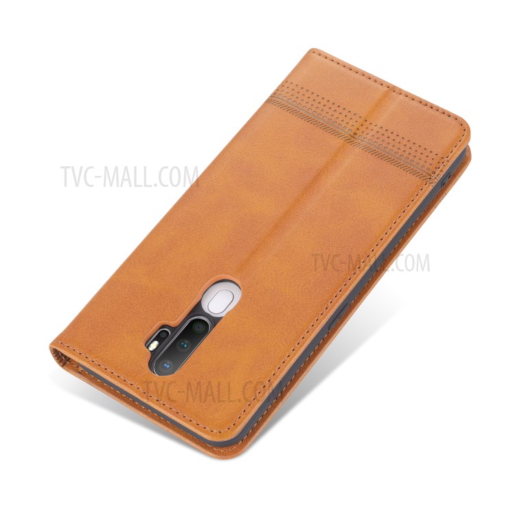 AZNS Magnetic Absorbed Leather Wallet Cover Case with Stand for OPPO A9 (2020)/A11x - Brown-5