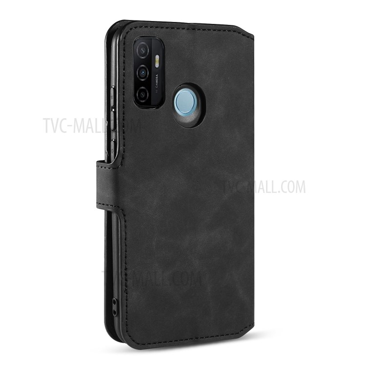 DG.MING Retro Style Leather Case for Oppo A53/A32 (2020) - Black-2