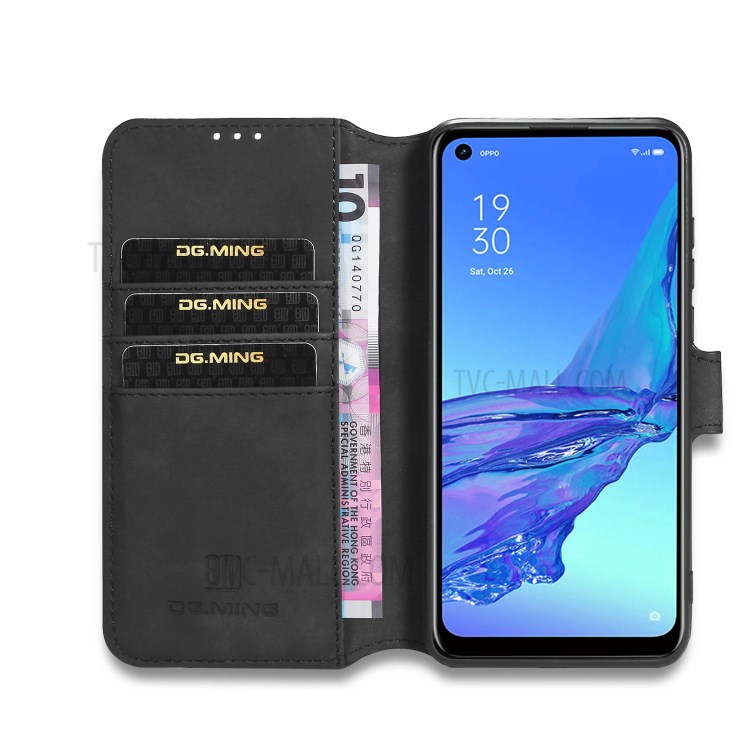 DG.MING Retro Style Leather Case for Oppo A53/A32 (2020) - Black-3