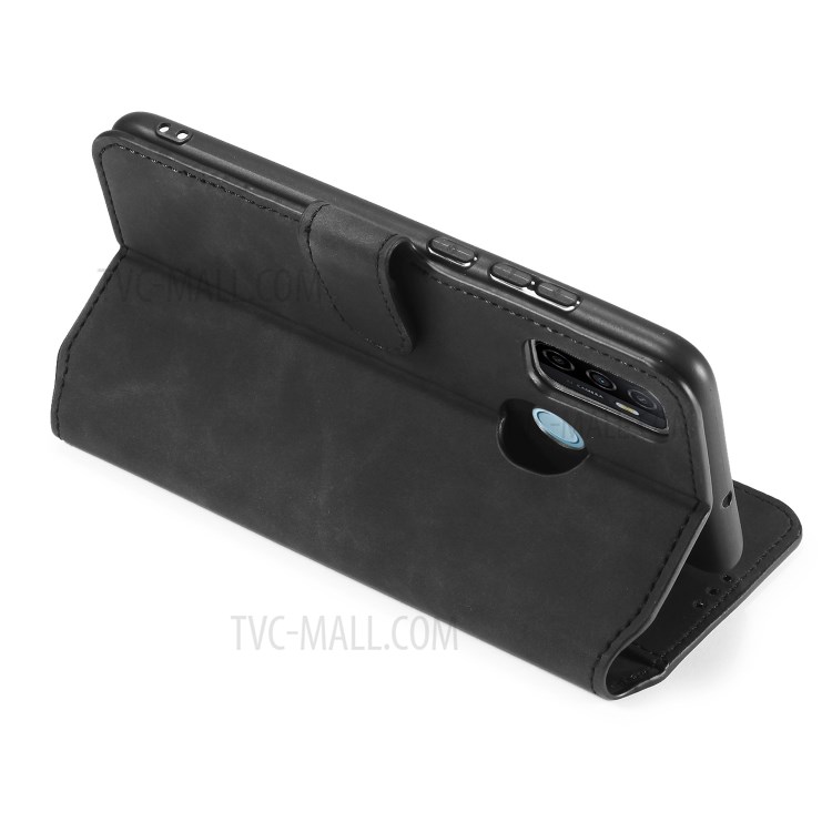 DG.MING Retro Style Leather Case for Oppo A53/A32 (2020) - Black-5