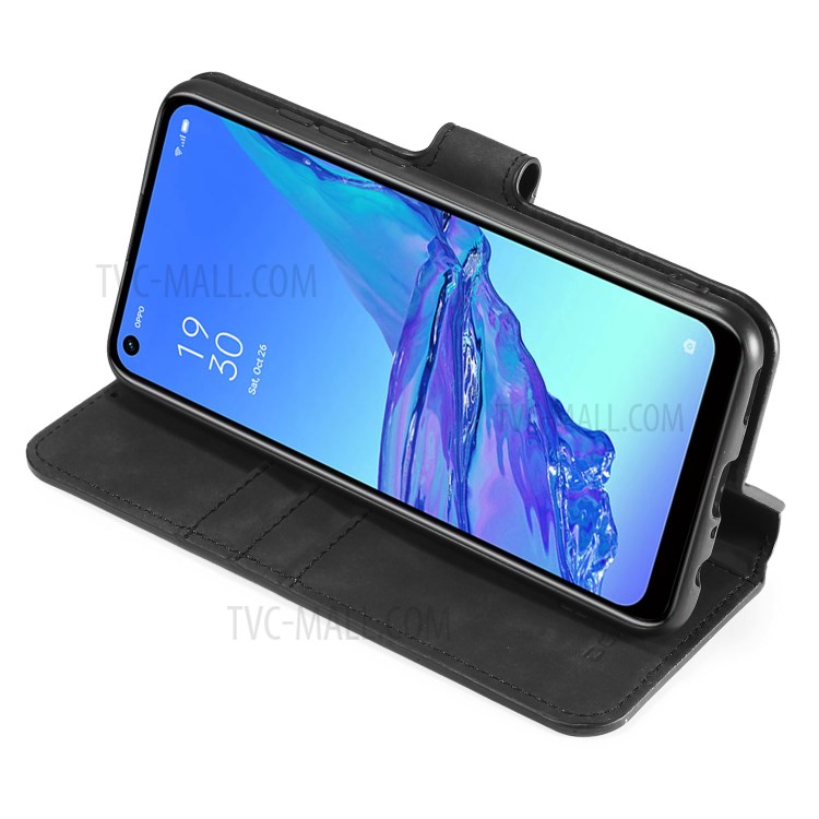 DG.MING Retro Style Leather Case for Oppo A53/A32 (2020) - Black-6