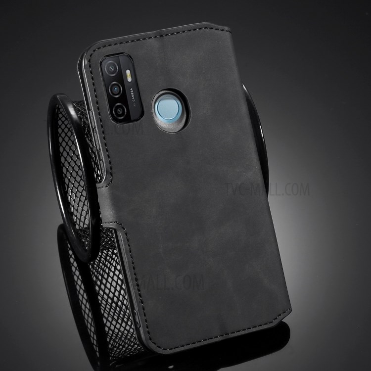 DG.MING Retro Style Leather Case for Oppo A53/A32 (2020) - Black-8