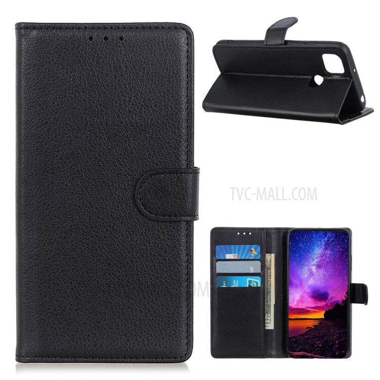 Litchi Texture Leather Mobile Phone Stylish Case for Realme V3 - Black-1