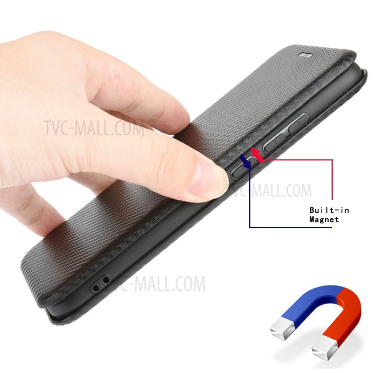 Carbon Fiber Auto-absorbed Leather Case with Card Holder for Realme V3 - Black-10