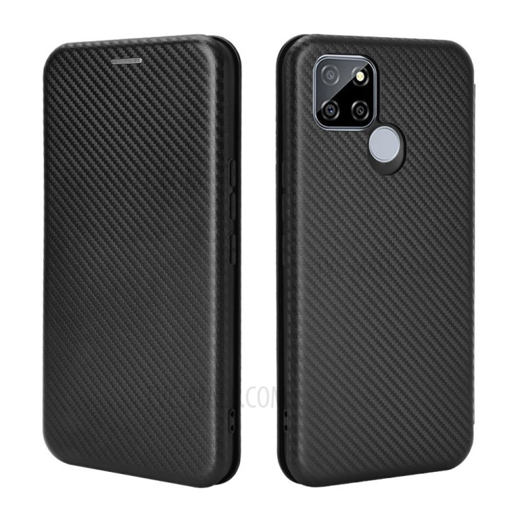 Carbon Fiber Auto-absorbed Leather Case with Card Holder for Realme V3 - Black-7