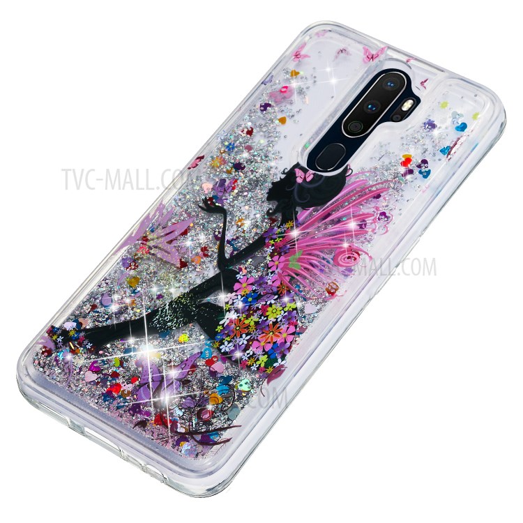 Embossed Pattern Glitter Powder Quicksand TPU Gel Case for OPPO A9 (2020) - Flower Fairy-3