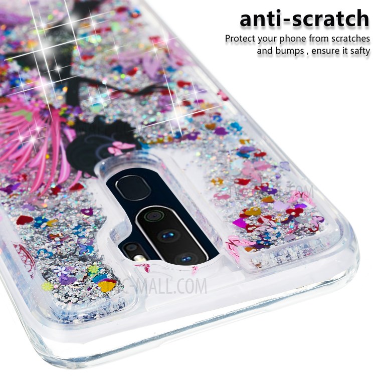 Embossed Pattern Glitter Powder Quicksand TPU Gel Case for OPPO A9 (2020) - Flower Fairy-4