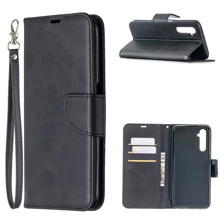 PU Leather Wallet Stand Phone Case for Realme 6 - Black-1