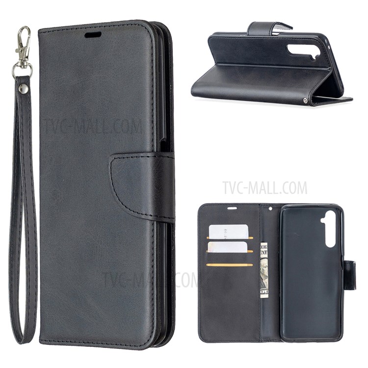 PU Leather Wallet Stand Phone Case for Realme 6 Pro - Black-1
