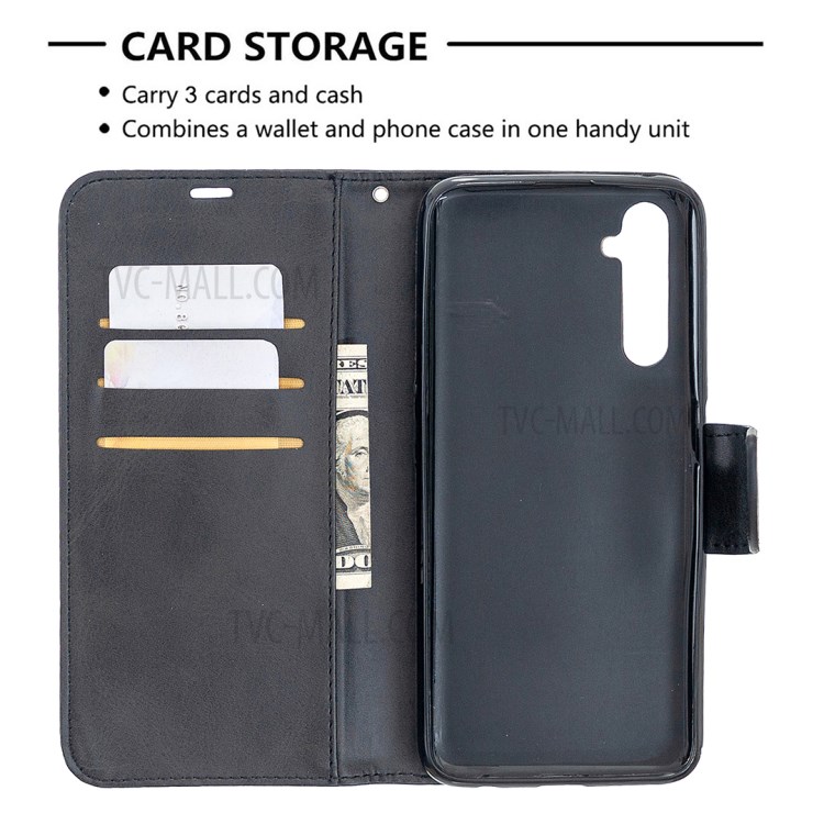 PU Leather Wallet Stand Phone Case for Realme 6 Pro - Black-6