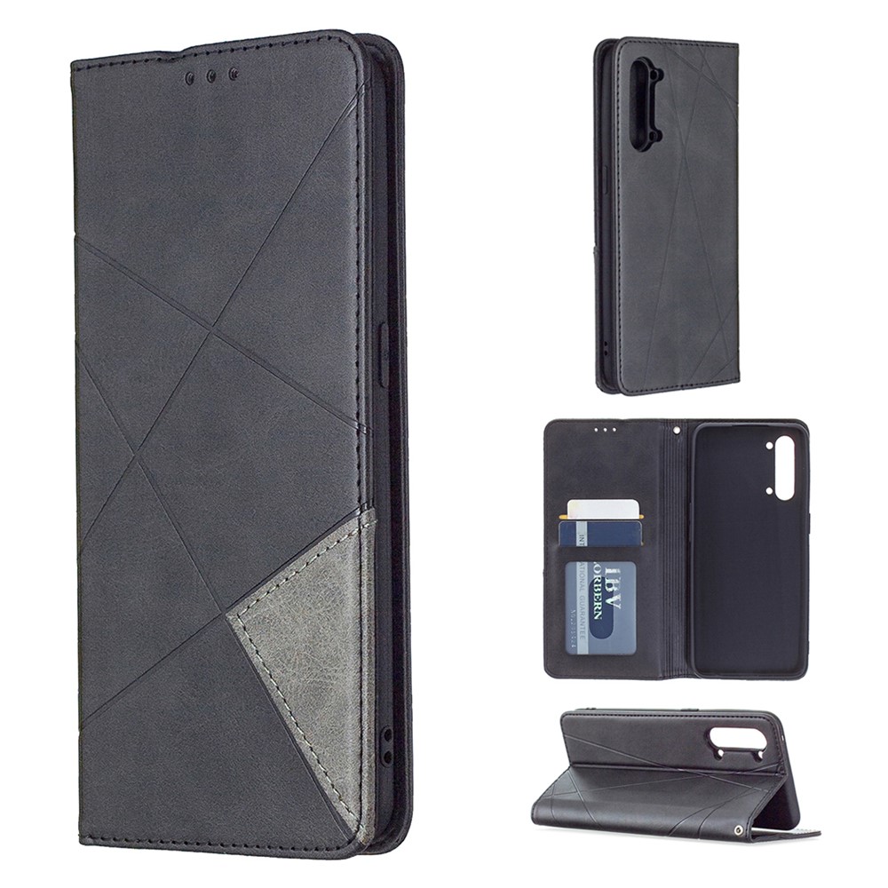 Geometric Pattern Leather Stand Case Card Holder Shell for Oppo Find X2 Lite - Black-1