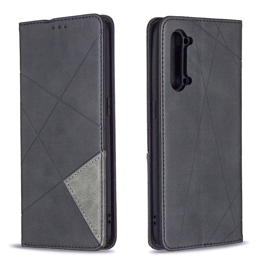 Geometric Pattern Leather Stand Case Card Holder Shell for Oppo Find X2 Lite - Black-4