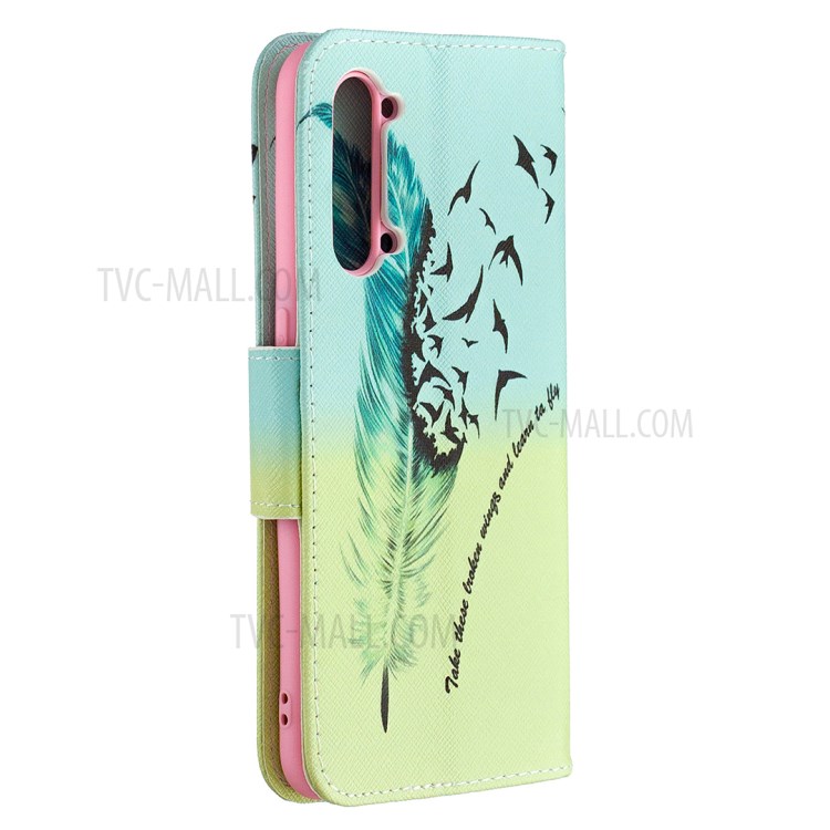 Pattern Printing Leather Wallet Protective Case for Oppo Find X2 Lite - Feather-3