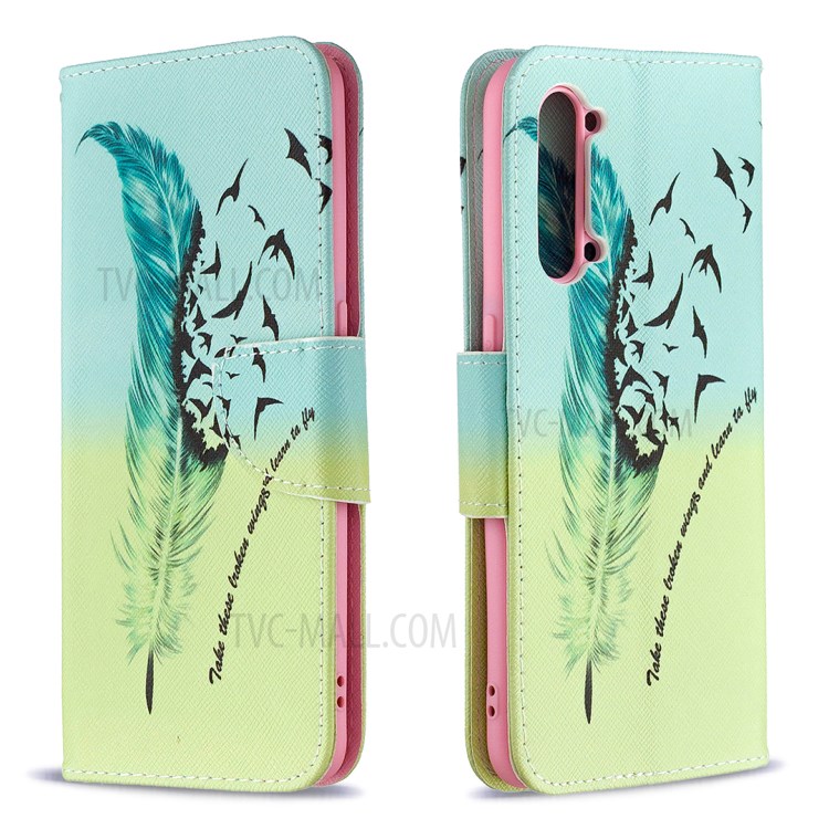 Pattern Printing Leather Wallet Protective Case for Oppo Find X2 Lite - Feather-4