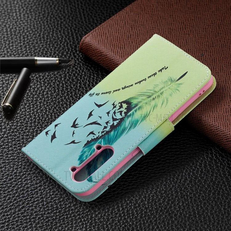 Pattern Printing Leather Wallet Protective Case for Oppo Find X2 Lite - Feather-9