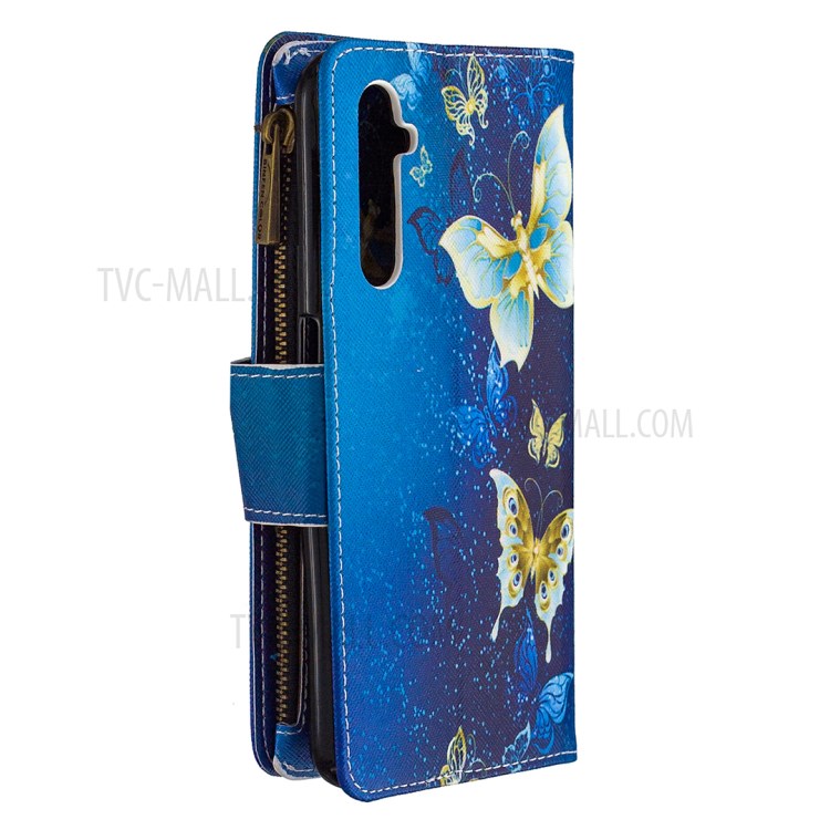 BF03 Pattern Printing Zipper Wallet Leather Phone Case for Realme 6 - Blue Butterfly-3