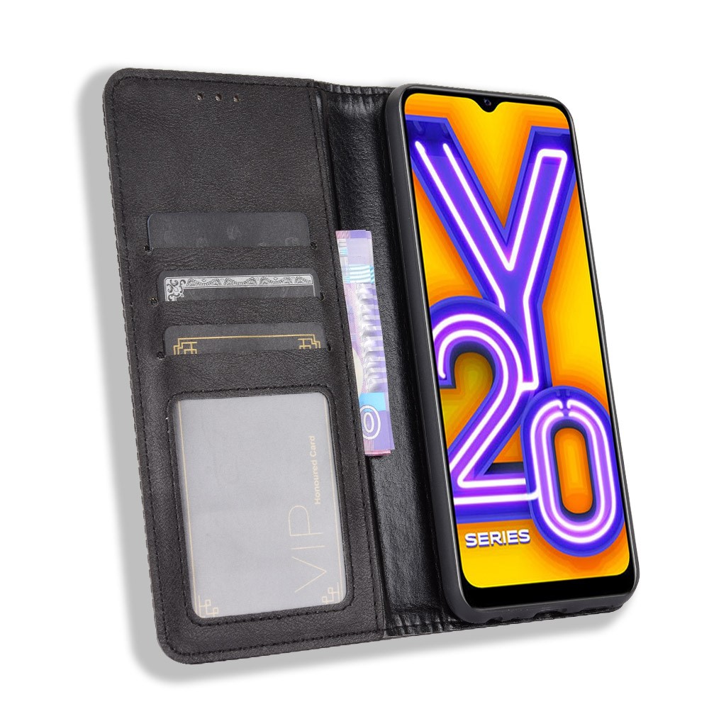 Retro Style PU Leather Stand Wallet Phone Casing for vivo Y20/Y20i - Black-4