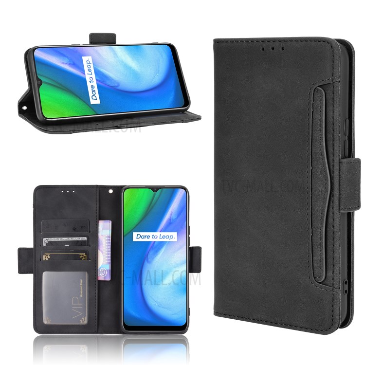 Multiple Card Slots Wallet Case Stand Leather Case for Realme V3 - Black-1