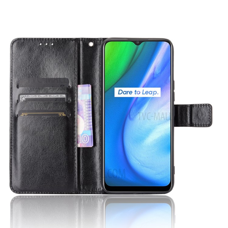 Crazy Horse Texture Wallet Stand Leather Case for Realme V3 - Black-4