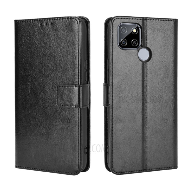 Crazy Horse Texture Wallet Stand Leather Case for Realme V3 - Black-7