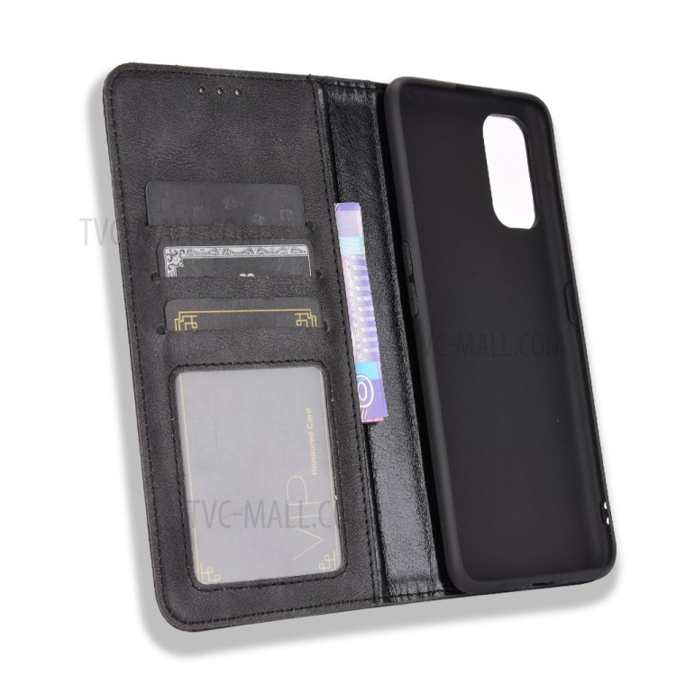 Vintage Style Leather Wallet Case for Realme X7 Pro - Black-3