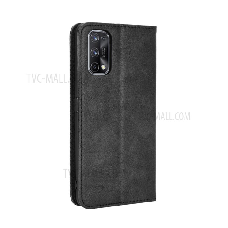 Vintage Style Leather Wallet Case for Realme X7 Pro - Black-6